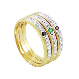 Anel Ouro 18K com Rubi, Safira e Esmeralda - AU1344