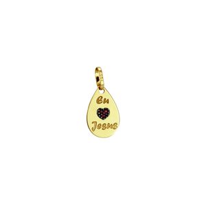 Pingente Ouro 18K Eu Amo Jesus com Rubis - AU1912