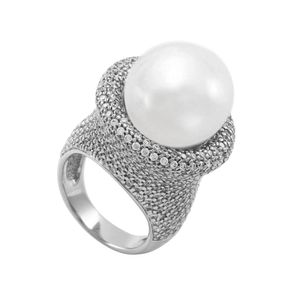 Anel em Prata 925 com Pérola Lateral com Zircônias - AN0119