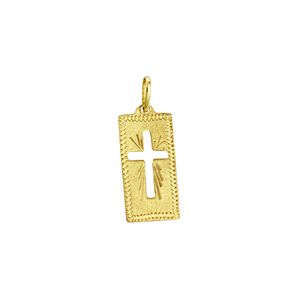 Pingente em Ouro 18K Placa com Cruz - AU1907