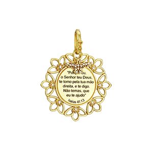 Pingente em Ouro 18K Isaías 41:13 com Diamantes - AU1942
