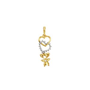 Pingente Ouro 18K Corações com Menina e Diamantes - AU2498
