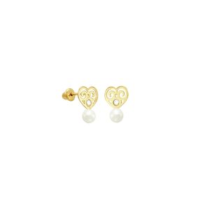 Brinco Infantil em Ouro 18K Coração com Pérola - AU2799