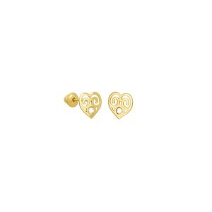 Brinco Infantil em Ouro 18K Coração com Zircônia - AU2800