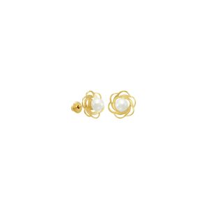 Brinco Infantil em Ouro 18K Flor com Pérola - AU2802