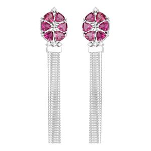 Brinco em Ouro Branco 18K com Rubelitas e Diamantes - AU1218