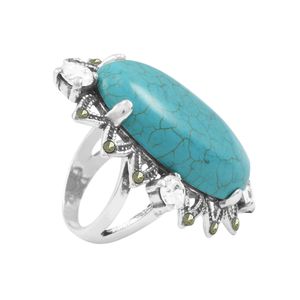 Anel Oval Turquesa com Zircônias e Marcassita em Prata 925 - 12108