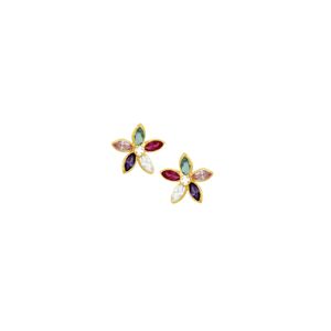 Brinco em Ouro 18K Flor com Zircônia - AU3424