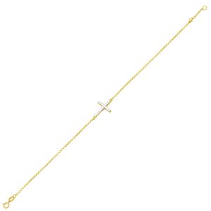 Pulseira em Ouro 18K Cruz com Zircônias - AU3579