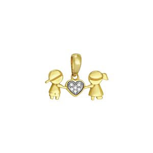 Pingente em Ouro 18K Menino e Menina com Coração - AU2485