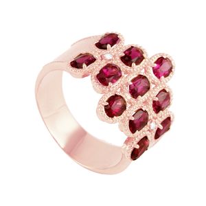 Anel em Ouro Rose 18K com Rubelitas e Diamantes - AU1240