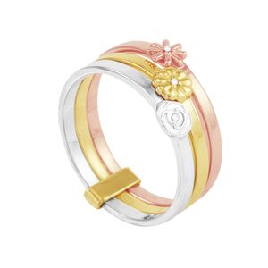 Anel em Ouro 18K Tricolor com Flores - AU3781