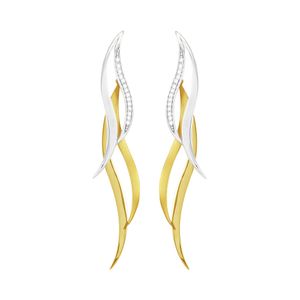 Brinco em Ouro 18K Bicolor Alongado com Diamantes - AU3846