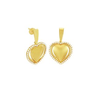 Brinco de Ouro 18K Coração com Diamantes - AU1264