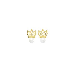 Brinco Infantil em Ouro 18K Coroa e Pérola - AU3951
