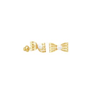Brinco Infantil em Ouro 18K Laço e Pérola - AU3953