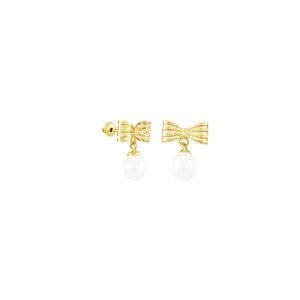 Brinco Infantil em Ouro 18K Laço com Pérola - AU3955