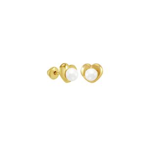 Brinco Infantil em Ouro 18K Coração com Pérola - AU3960