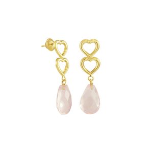 Brinco em Ouro 18K Corações e Quartzo - AU3971