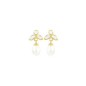 Brinco em Ouro 18K Flor com Zircônia e Pérola - AU3972