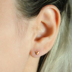 Brinco Infantil Ouro 18K Coração com Zircônia - AU2404