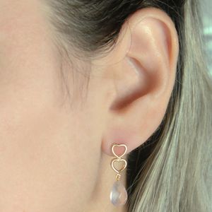 Brinco em Ouro 18K Corações e Quartzo - AU3971