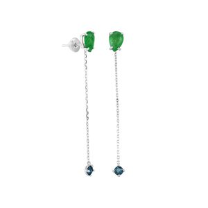 Brinco em Ouro Branco 18K Nefrita e Fio com Topázio - AU4047