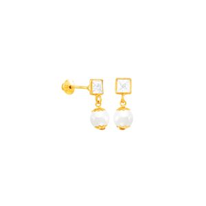 Brinco Infantil em Ouro 18K com Zircônia e Pérola - AU4199