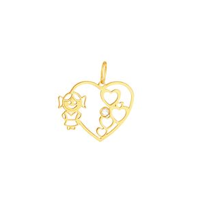 Pingente em Ouro 18K Menina e Coração com Zircônia - AU1103