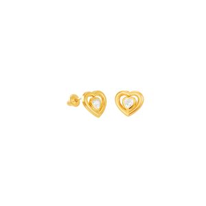 Brinco Infantil em Ouro 18K Coração com Zircônia - AU5008