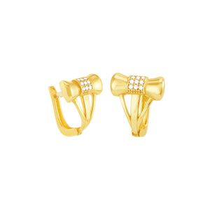 Brinco em Ouro 18K Meia Argola Laço com Zircônias - AU5084