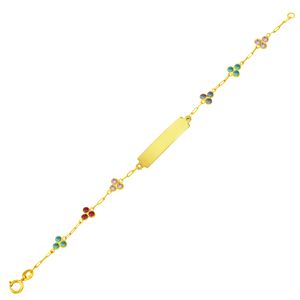 Pulseira Infantil em Ouro 18K Placa e Flores - AU5296