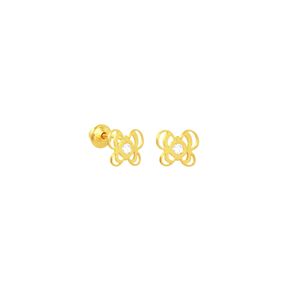 Brinco Infantil em Ouro 18K Borboleta com Zircônia - AU5324