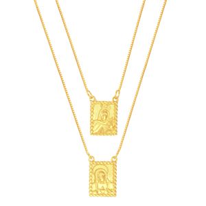 Escapulário em Ouro 18K N. Sra de Carmo e Sagrado Coração - AU5415