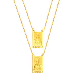 Escapulário em Ouro 18K N. Sra de Carmo e Sagrado Coração com Diamantes - AU5421