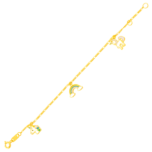 Pulseira Infantil Ouro 18K Unicórnio e Arco Íris - AU5620