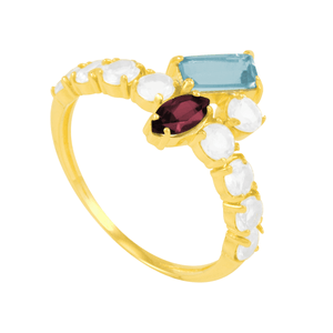 Anel em Ouro 18k com Topázio, Quartzo Rosa e Lepidolita - AU5621