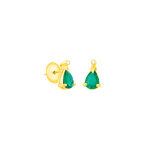 Brinco em Ouro 18K Gota Esmeralda e Diamante - AU5502