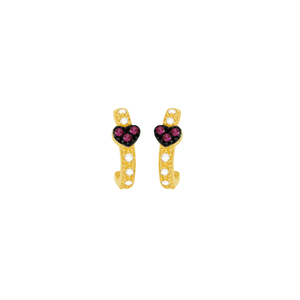 Brinco em Ouro 18K Meia Argola com Zirconia Coração - AU5705