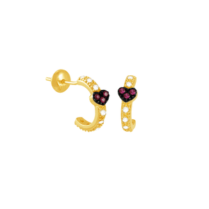 Brinco em Ouro 18K Meia Argola com Zirconia Coração - AU5705