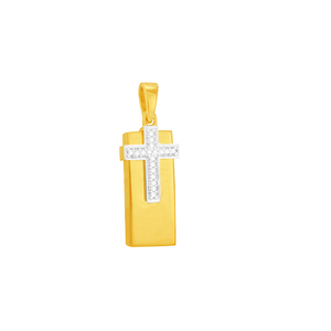 Pingente em Ouro 18K Placa Cruz com Diamante- AU5858