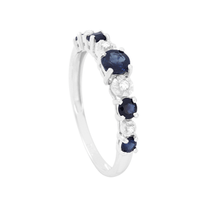 Anel em Ouro Branco 18K Safira e Diamante - AU5861