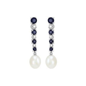 Brinco em Ouro Branco 18K com Safira, Pérola e Dimante - AU5862