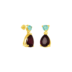 Brinco em Ouro 18K Rodolita Gota e Topázio - AU8101
