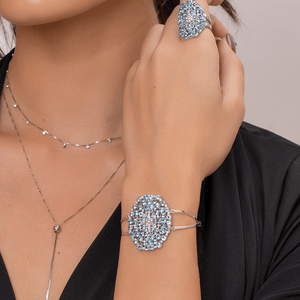 Pulseira Ouro Branco 18K Topázio Azul e Diamantes - AU1273