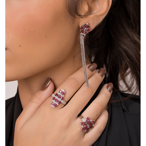 Brinco em Ouro Branco 18K com Rubelitas e Diamantes - AU1218