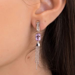 Brinco em Ouro Branco 18K com Ametista e Diamantes - AU2608