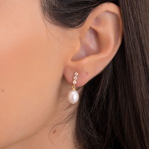 Brinco em Ouro 18K Base com Zircônias e Pérola  - AU5338