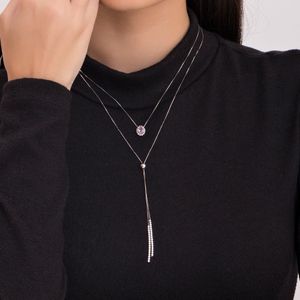 Colar Ouro Branco 18K Gravata com Zircônias Swarovski - AU2542