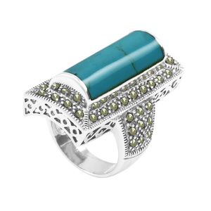 Anel Turquesa com Marcassitas em Prata 925 - AN0117